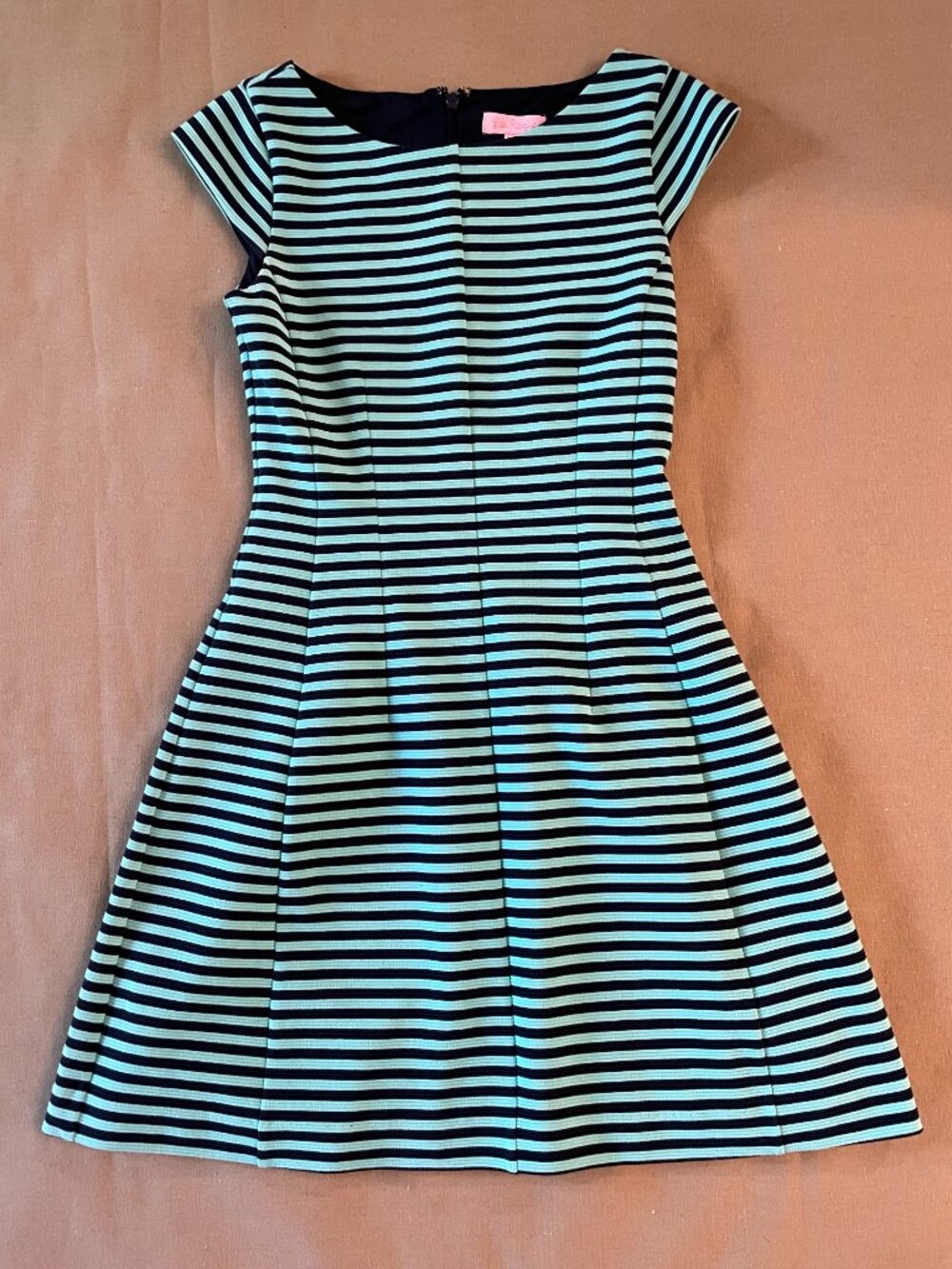 Lilly Pulitzer Dress XS Briella Teal/Navy Stripes Fit & Flare Old Money Preppy